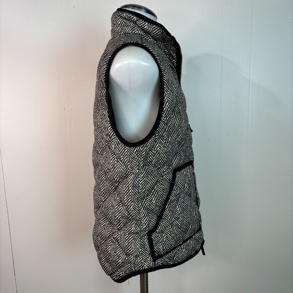 J. Crew Quilted Puffer Vest Small Black Ivory Herringbone Down-Filled Preppy - Picture 7 of 9